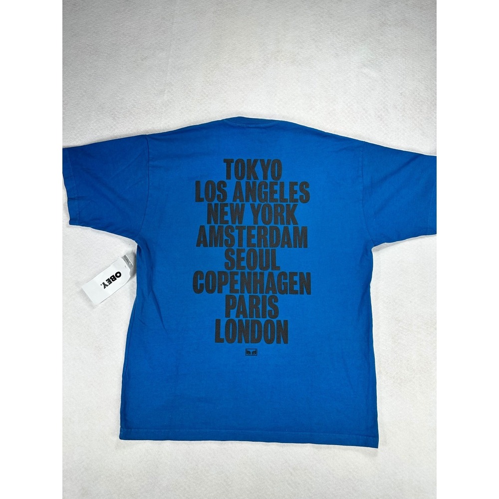 Obey Mens Sapphire Blue City List Graphic T-Shirt L Large NWT Streetwear